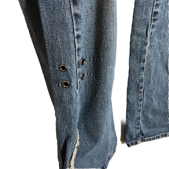 Z Cavaricci Low Rise Jeans Y2K Flare Size 5 Grommets Blue Vintage Distressed - Picture 6 of 15